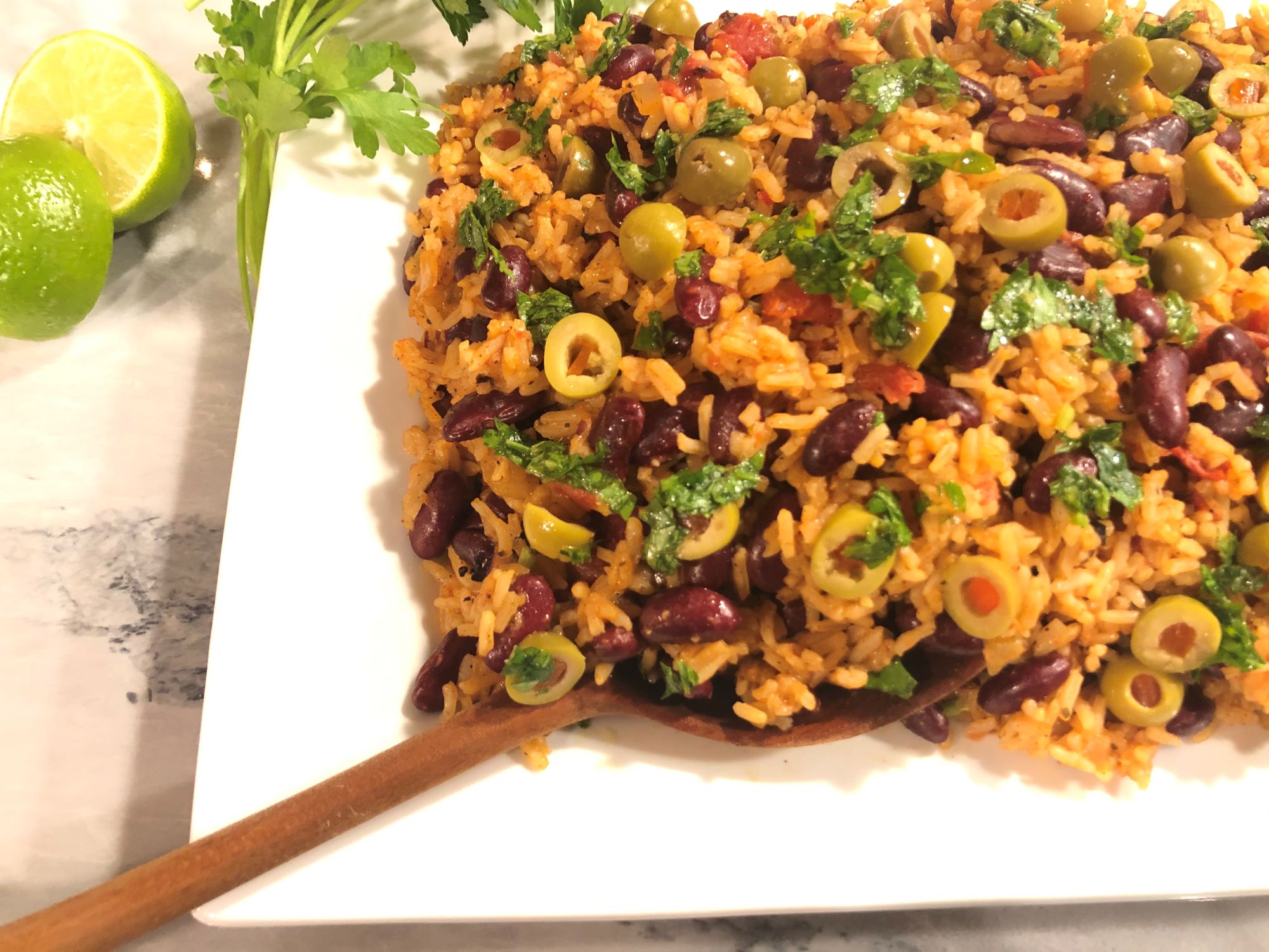 Spanish Rice and beans with Cilantro Lime Dressing- A One Pot Meal