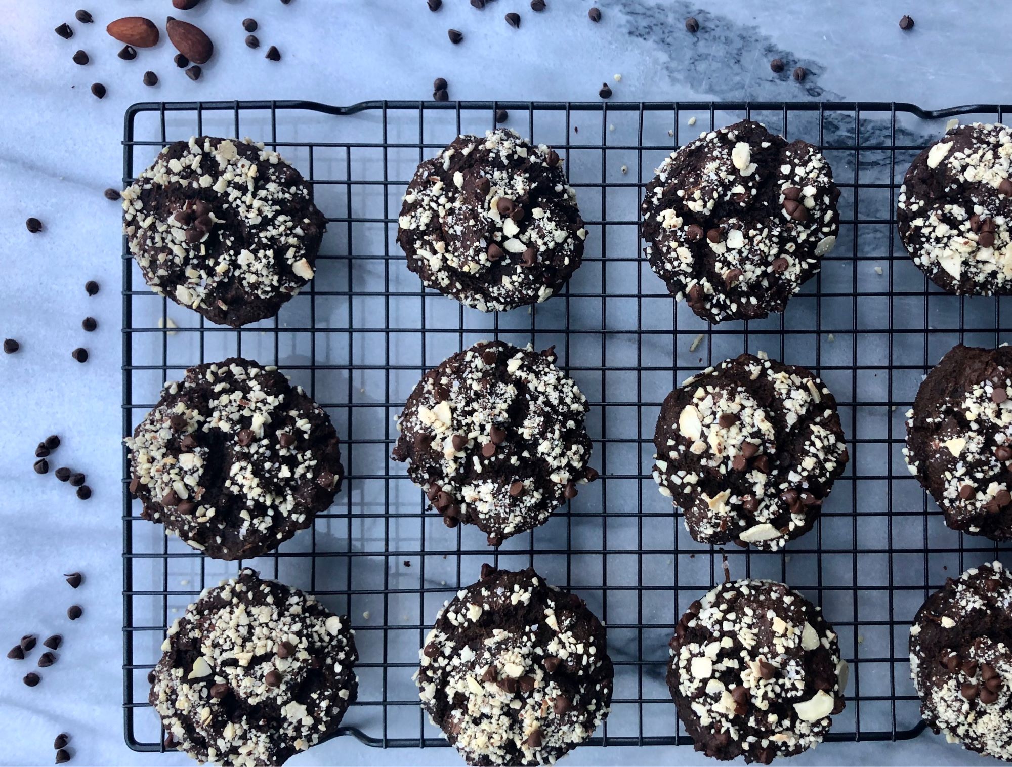 Double Chocolate Zucchini Breakfast Muffins with Almonds