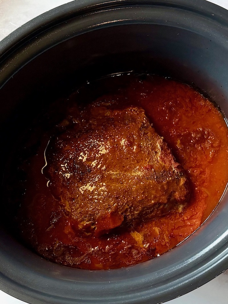 Pork roast cooked in the slow cooker