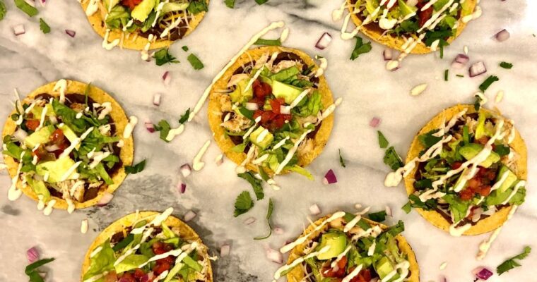 Chicken Tostadas With Chili lime sour cream