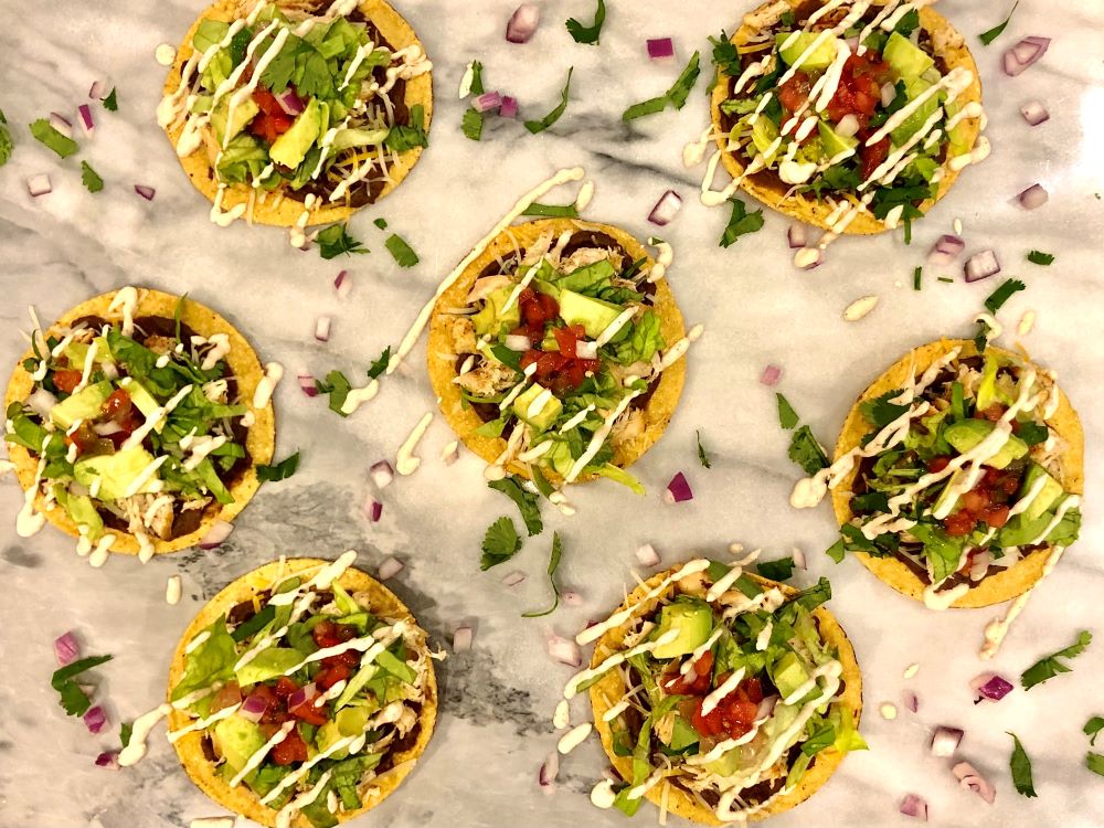 Chicken Tostadas With Chili lime sour cream