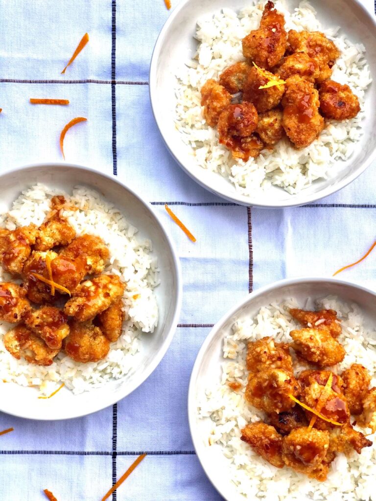 Crispy Orange Chicken with Coconut Rice