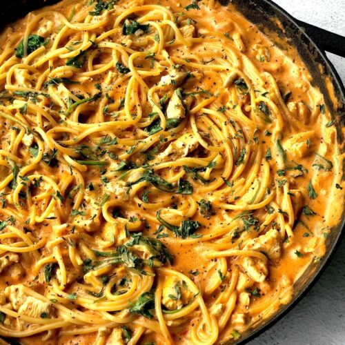 Skillet Chicken Spaghetti With Spinach - The Menu Maid