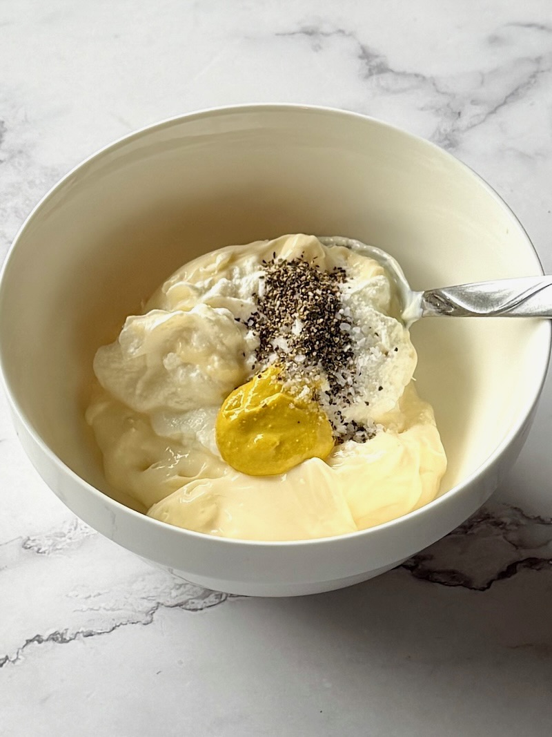 Dressing ingredients in a small bowl