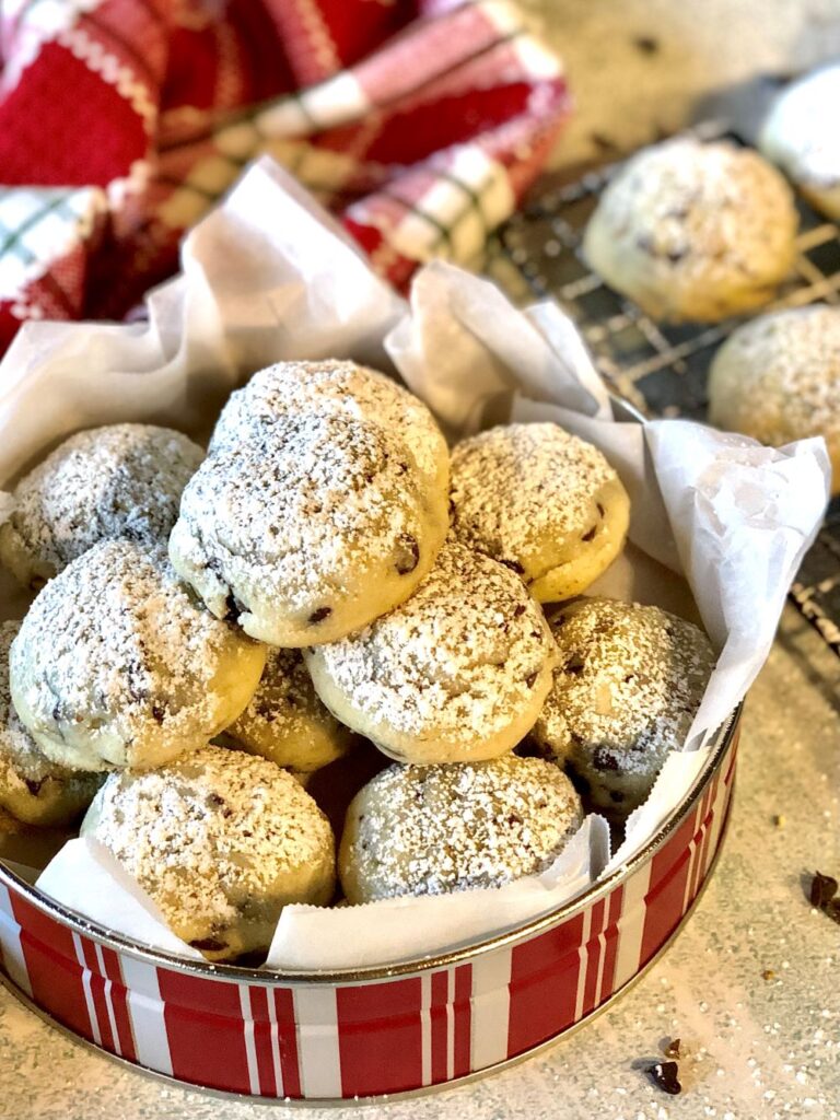 Pistachio Mini Chip Snow Ball Cookies