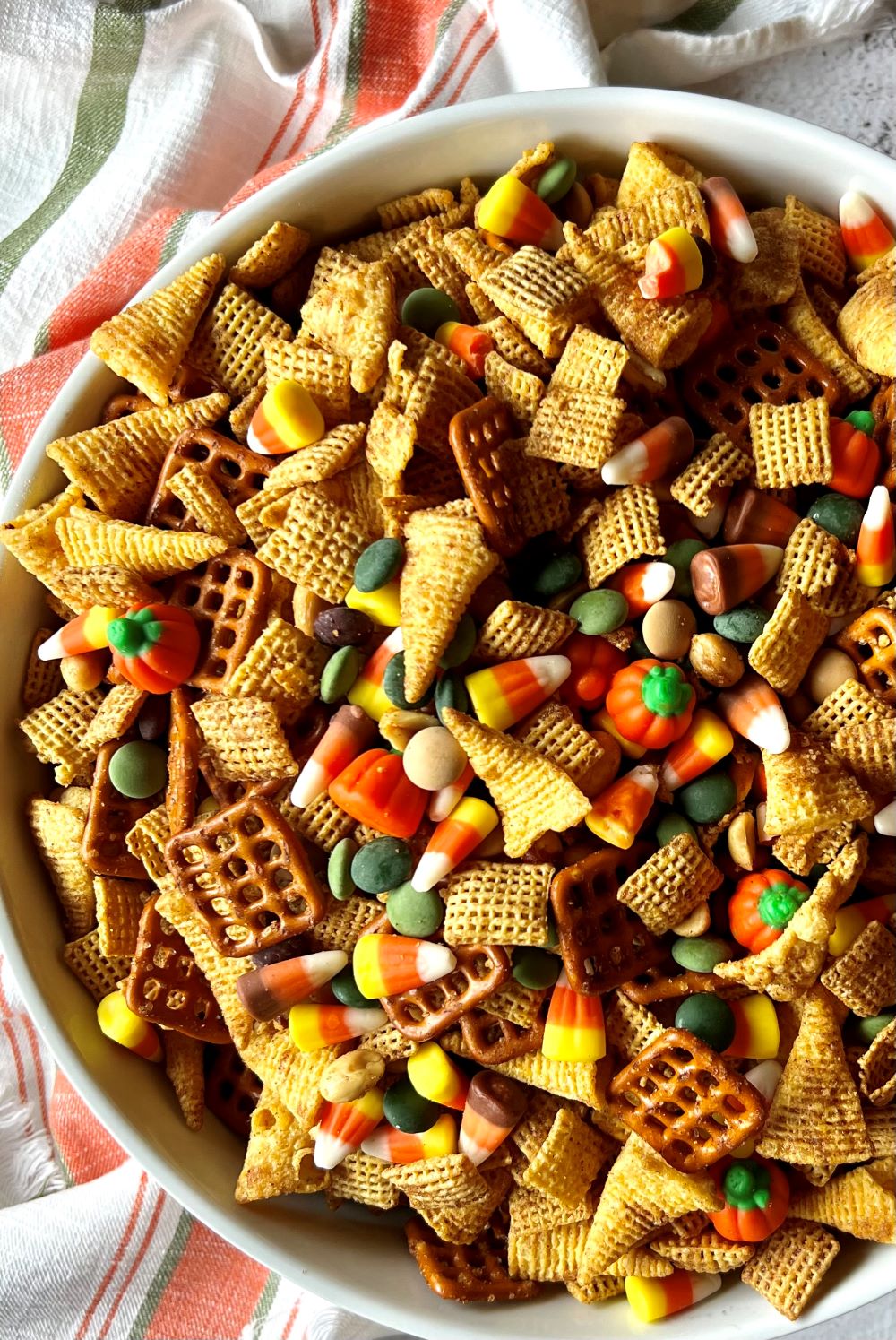 Combined fall Chex mix in a bowl