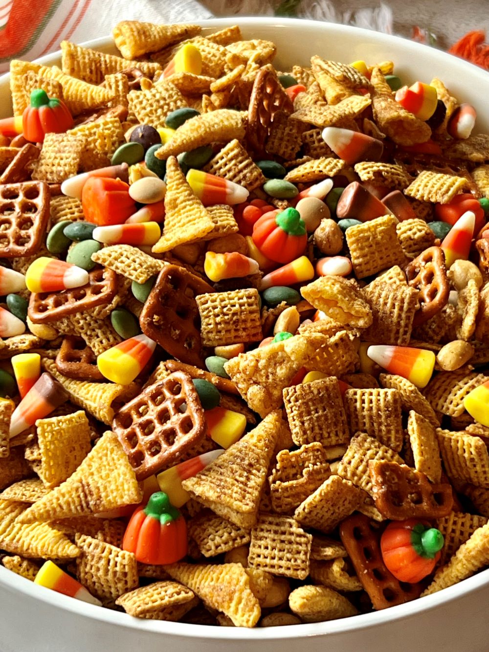 Combined fall Chex mix in a bowl