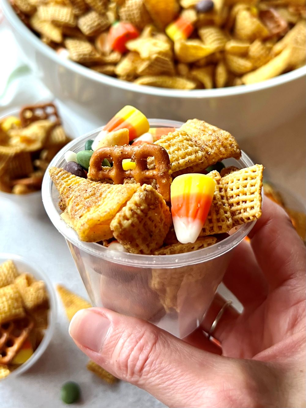 Chex mix in individual mini cups