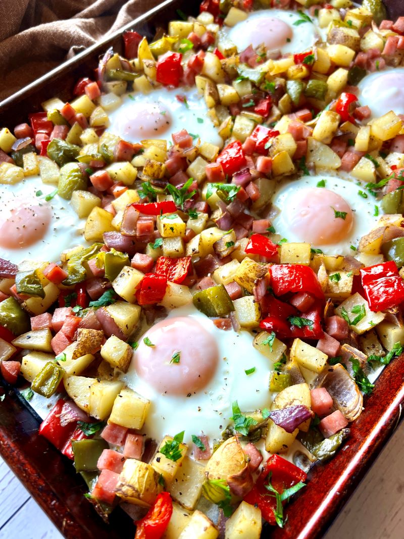Sheet Pan Ham and Eggs Potato Hash