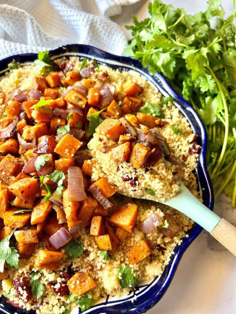 Roasted Veggie Couscous with Spiced Pecans