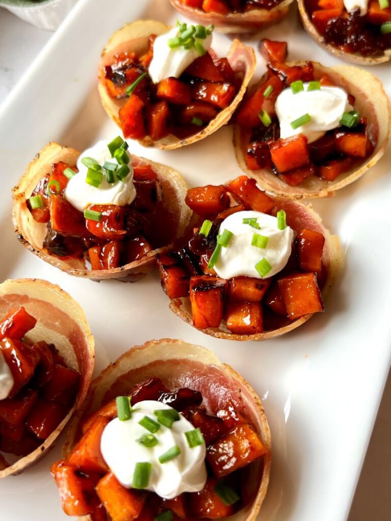 Bacon Cups with BBQ Chipotle Sweet Potatoes
