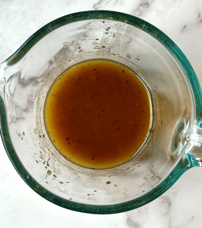 Dressing ingredients combined in a small bowl. 