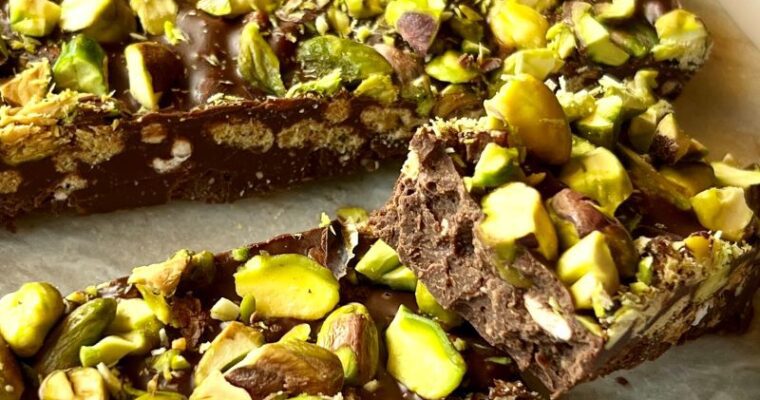 Chocolate Peanut Butter Pistachio Bars