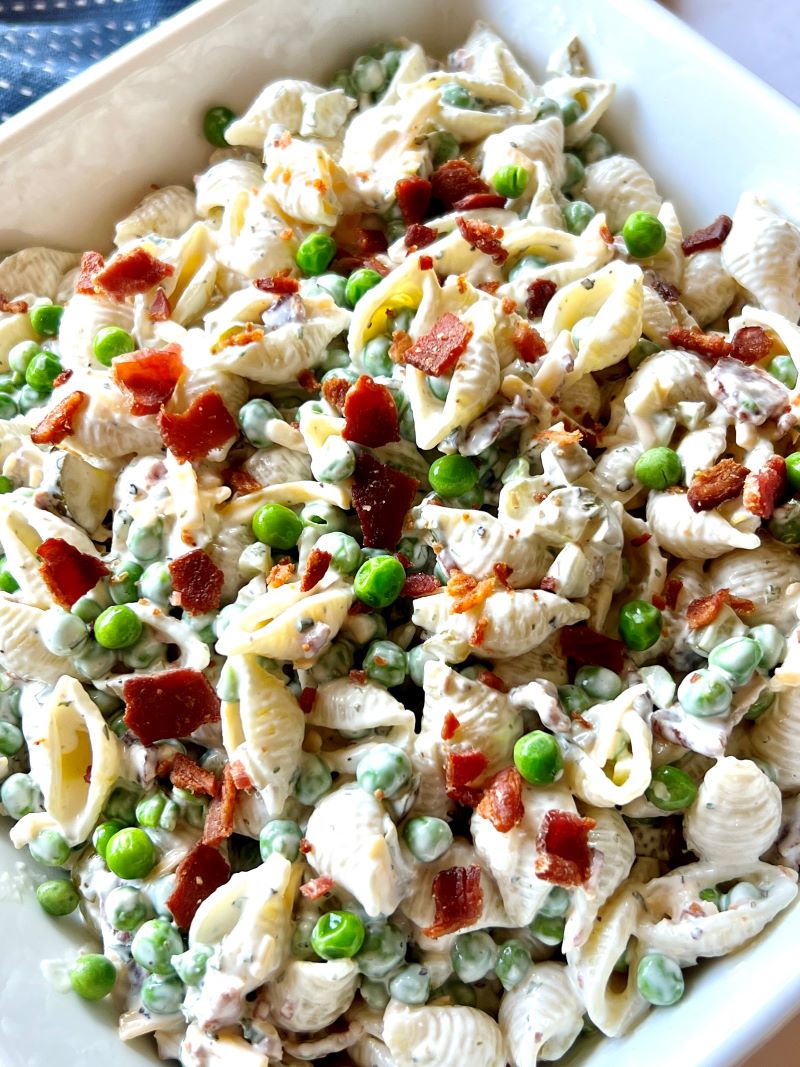 Bacon and Pea pasta salad