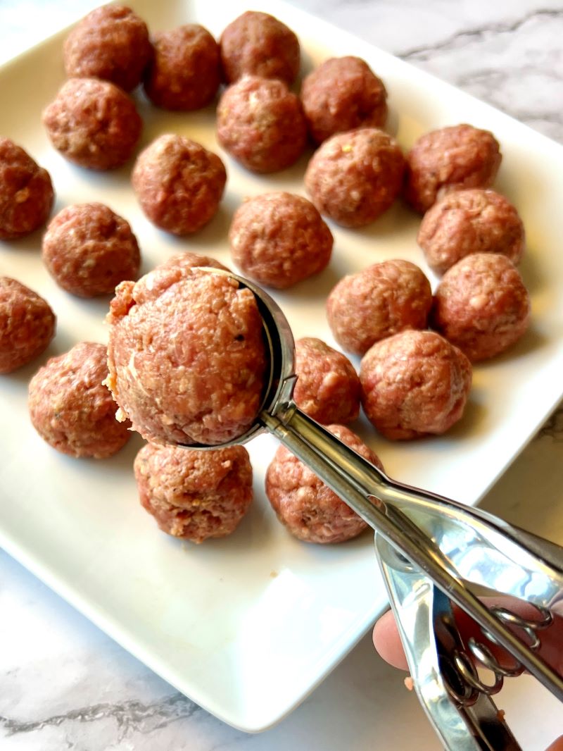 Form meatballs using a small cookie scoop.