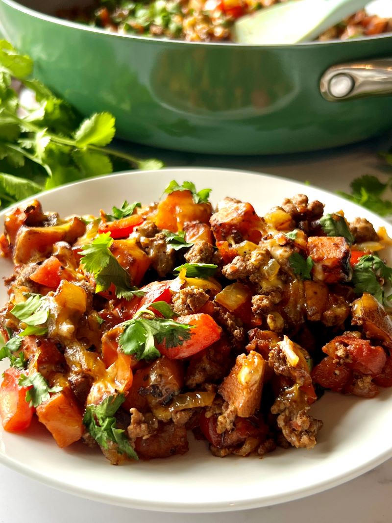 Southwest Ground Beef Sweet Potato Skillet