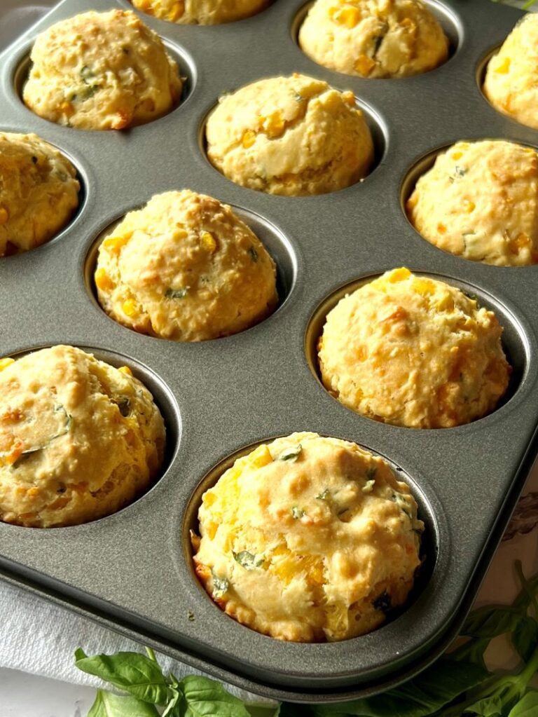 Cheesy Corn Muffins with Basil