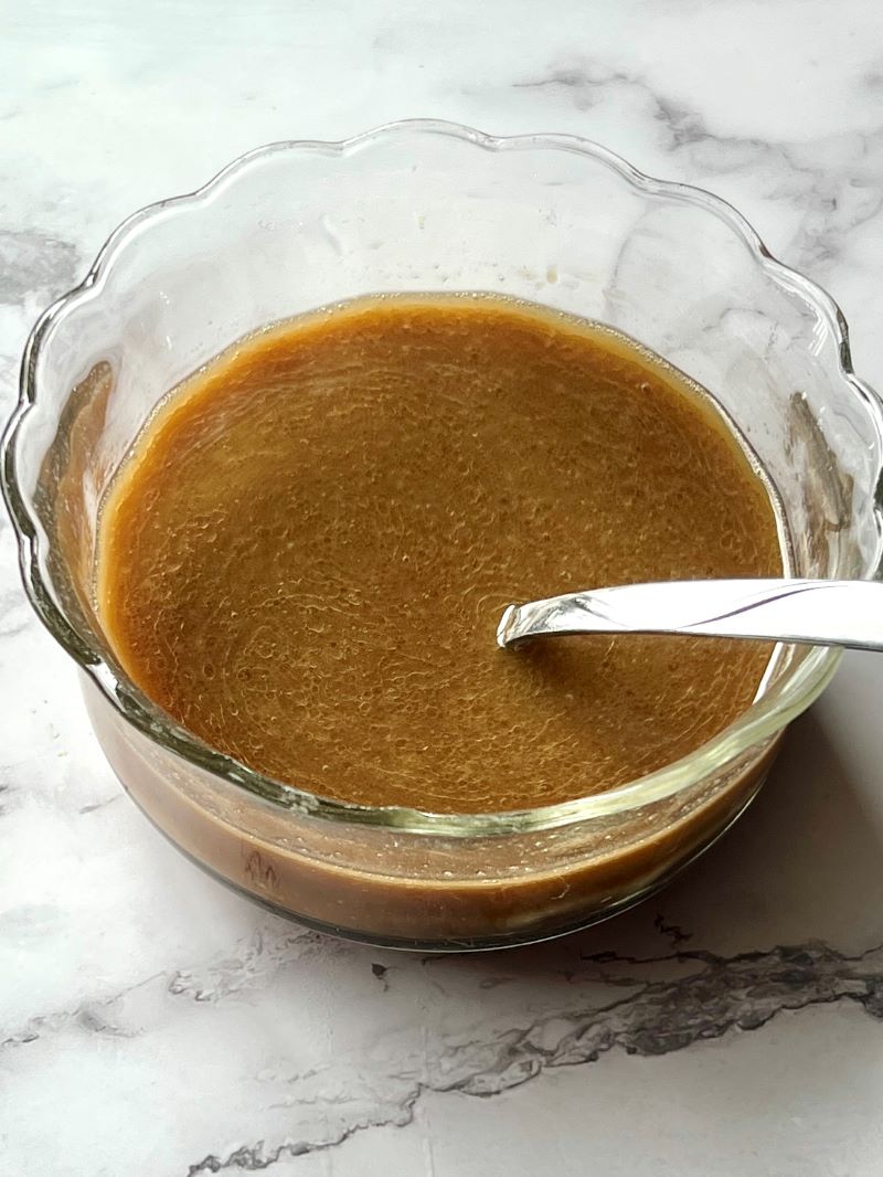 Sauce combined in a bowl for chicken chow Mein.