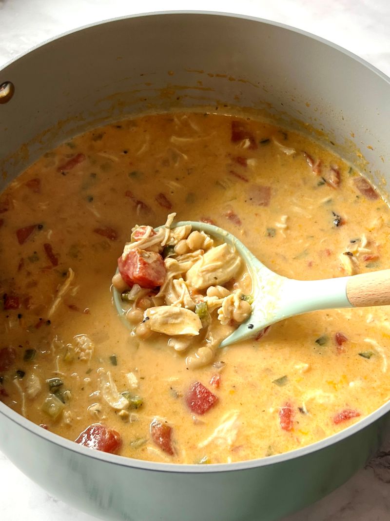 Chicken combined with beans, tomatoes, cream cheese, seasonings, and buffalo sauce. 