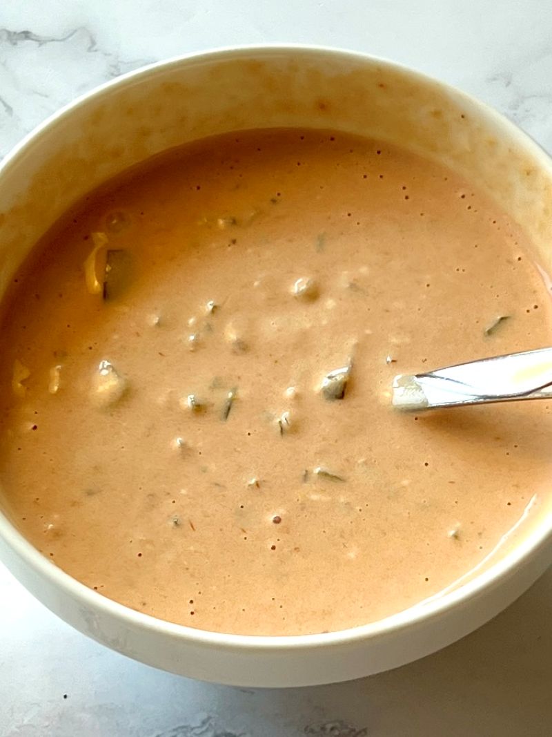 Mac sauce prepared in a small bowl.