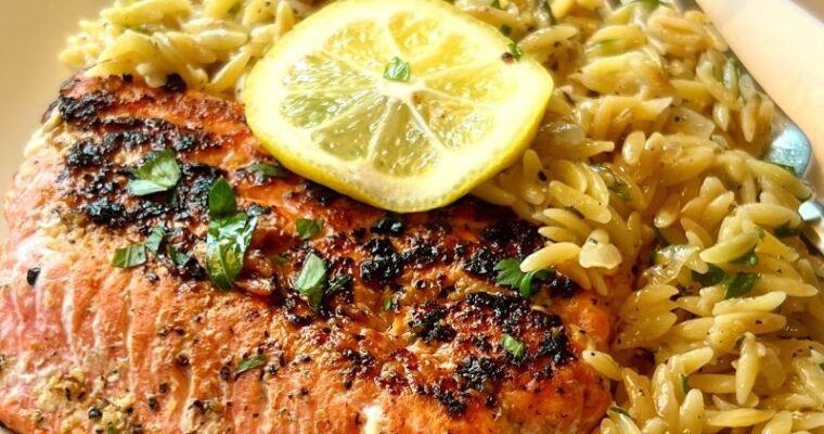 One-Skillet Salmon with Orzo