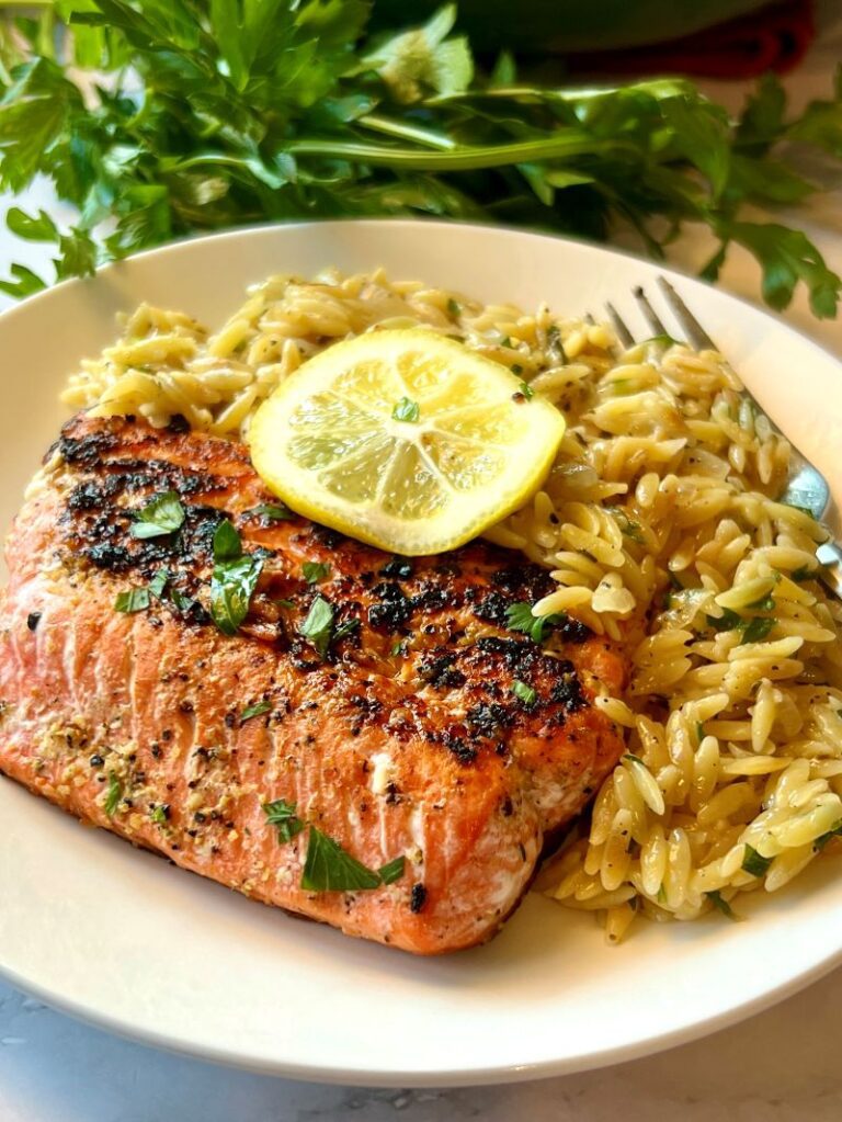 One-Skillet Salmon with Orzo