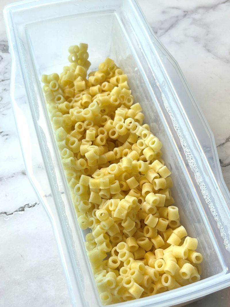 Ditalini pasta cooked in microwave pasta maker.
