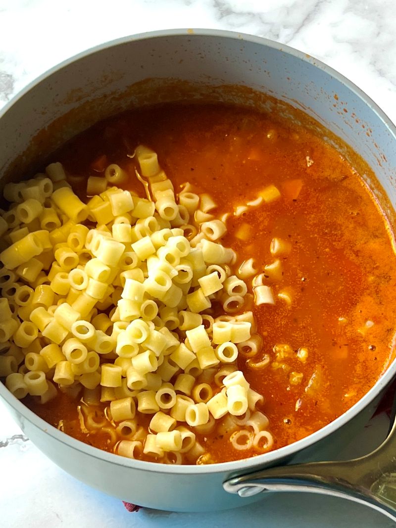 Cooked pasta added tpo the soup.