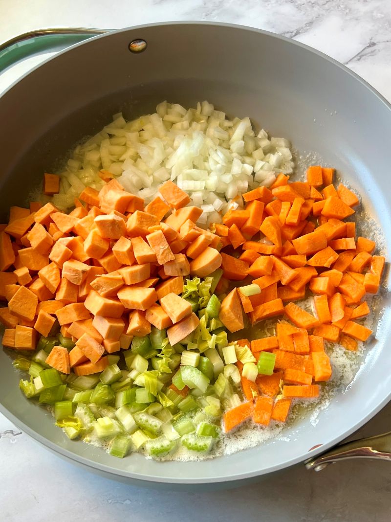 Veggies sauteed with butter in a large skillet.