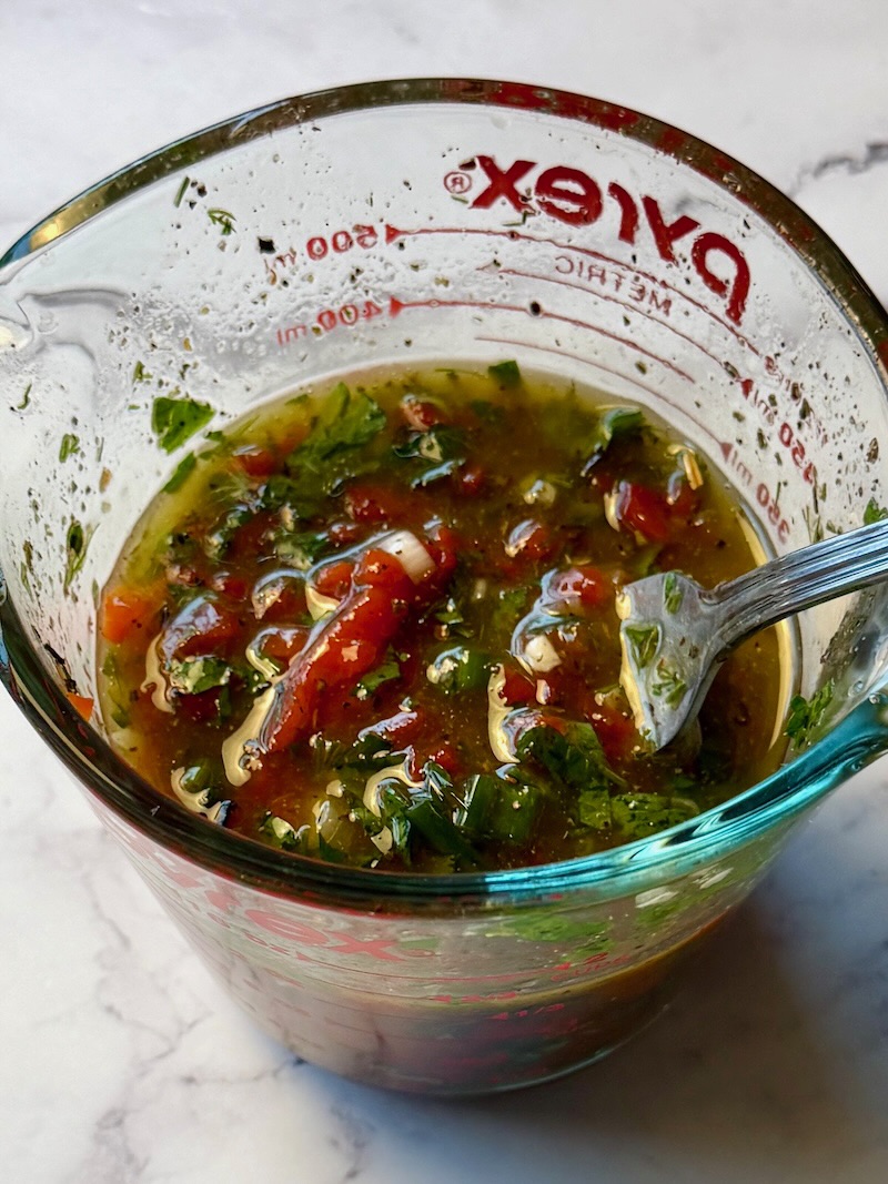 Marinade ingredient combined in a mixing bowl.