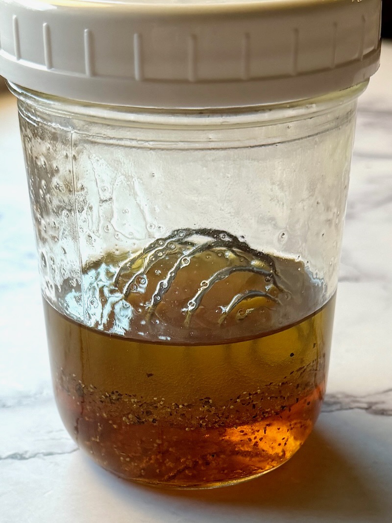 Dressing mixed in a mason jar for Chinese Chicken Salad.