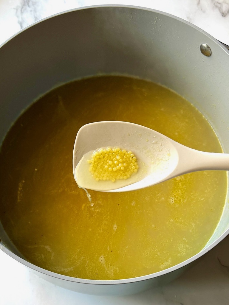Pasta cooked in broth.