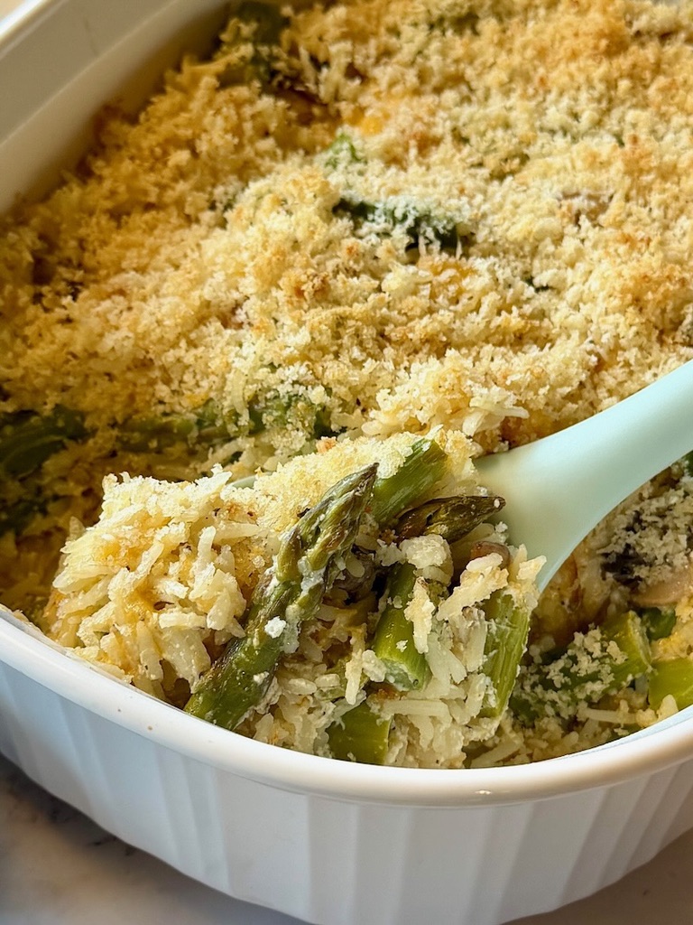 Cheesy Asparagus Rice Casserole