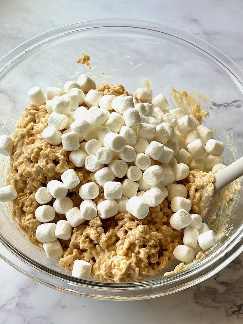 Marshmallows added to the cereal mixture.