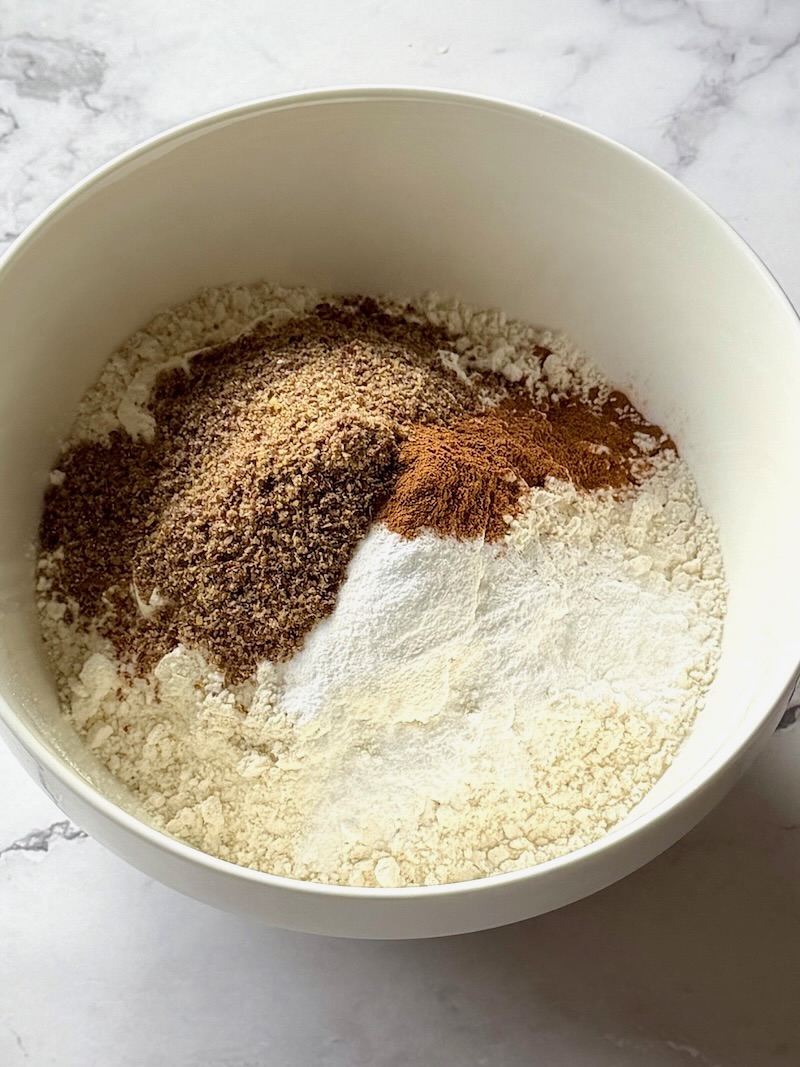 Dry ingredients in a mixing bowl