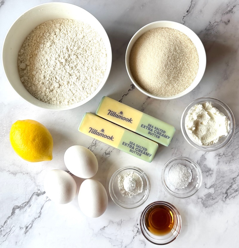 Ingredients displayed for perfect lemon pound cake