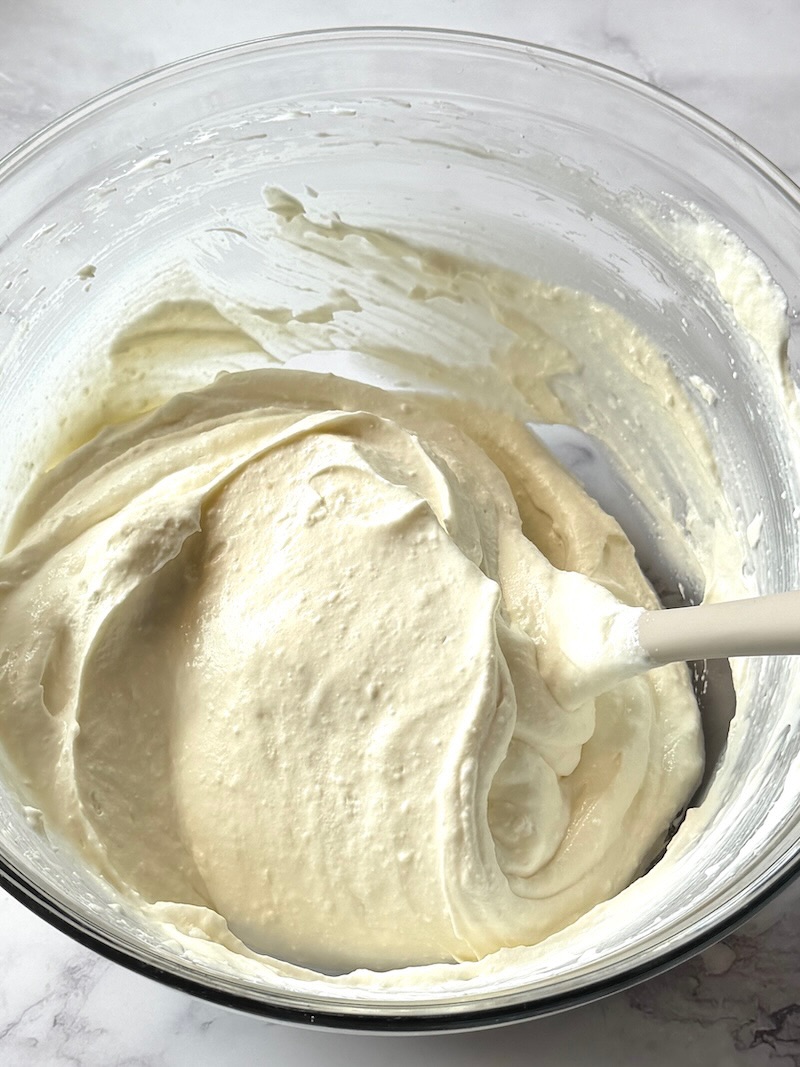 Cream cheese mixture and whipped cream combined.