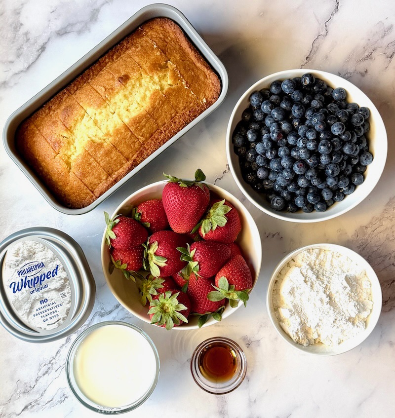 Ingredients displayed for berry trifle recipe