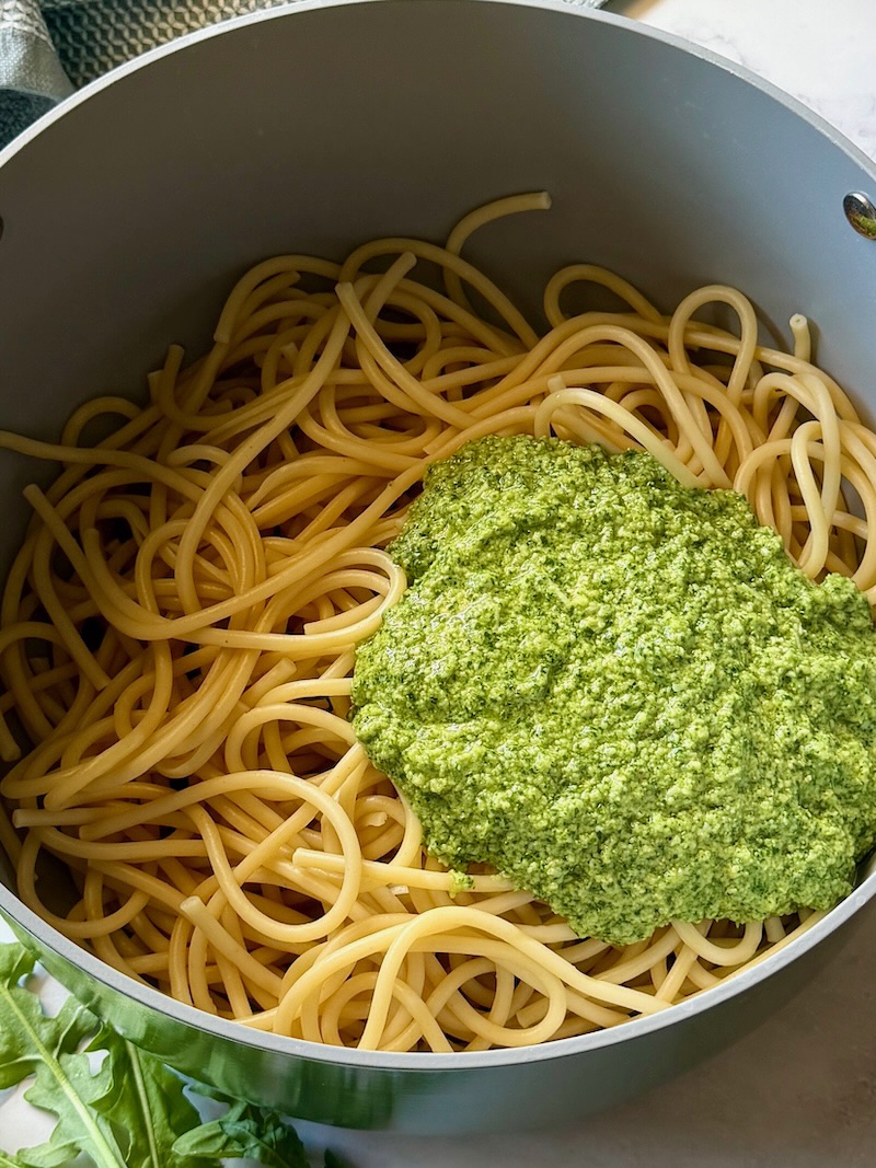 arugula pesto with the cooked pasta