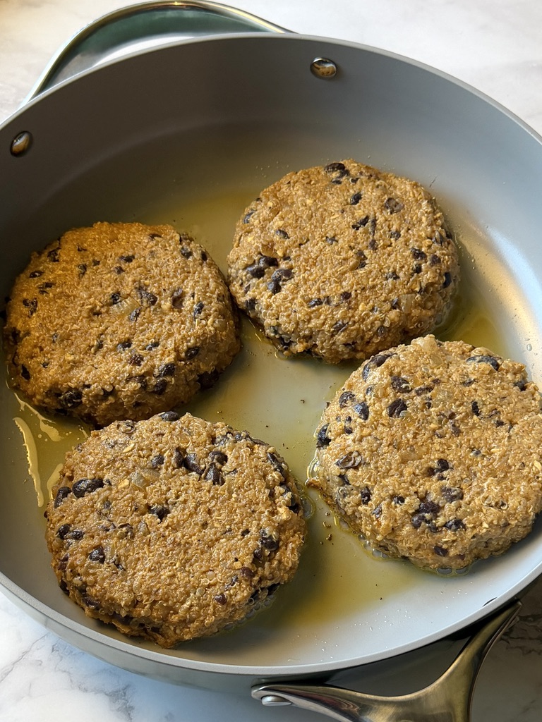 Patties in a hot skillet