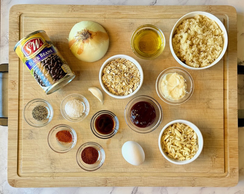 Ingredients displayed for black bean burgers