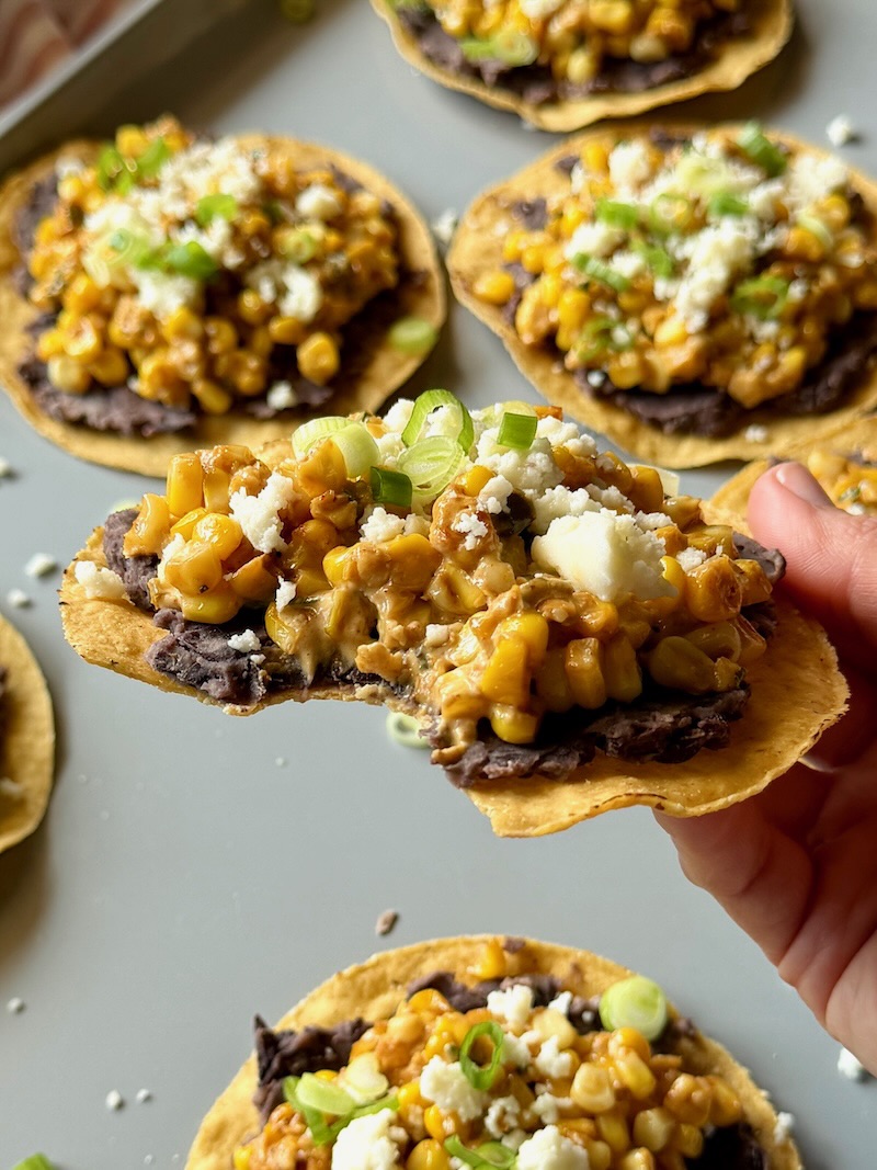 street corn tostada assembled 