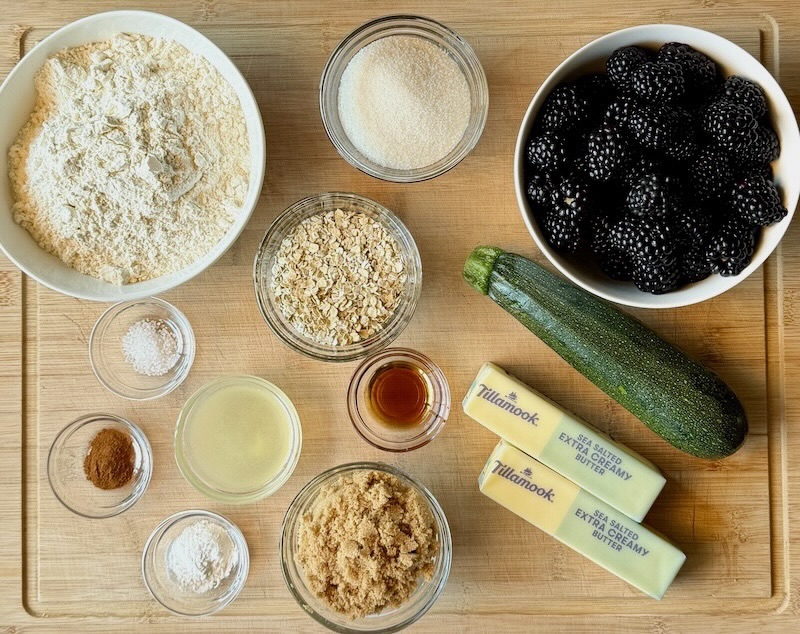 Ingredients displayed for blackberry zucchini bars