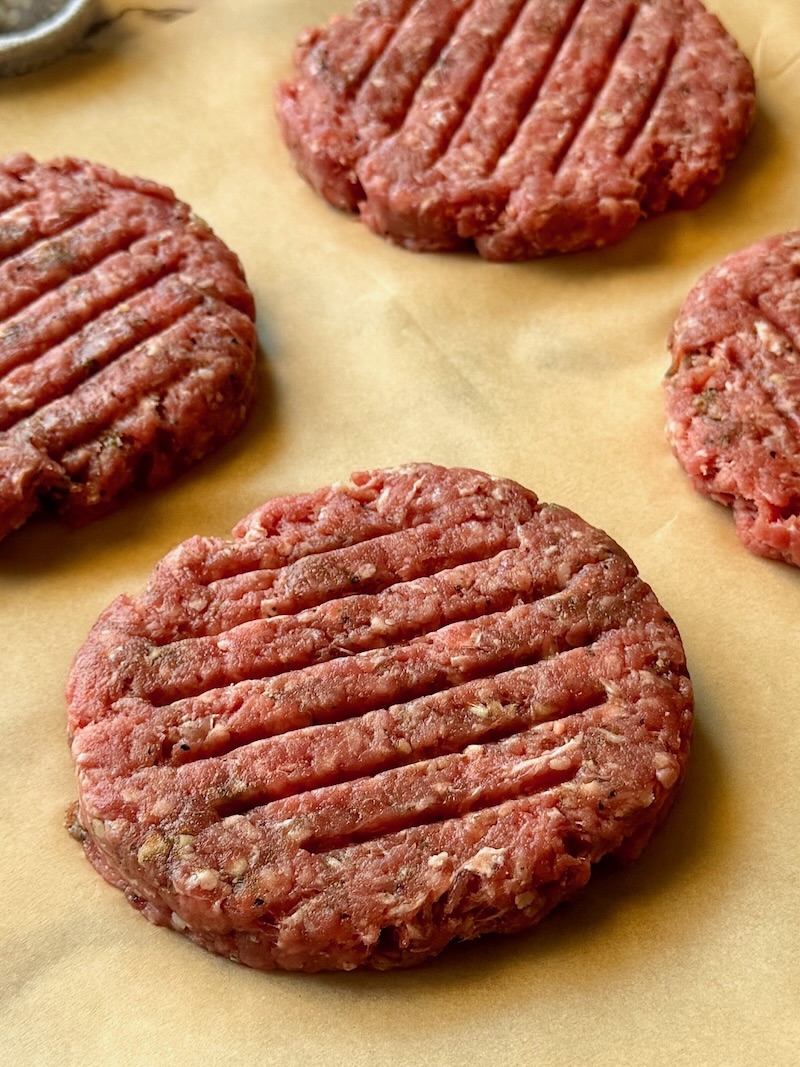 Burger patties formed.