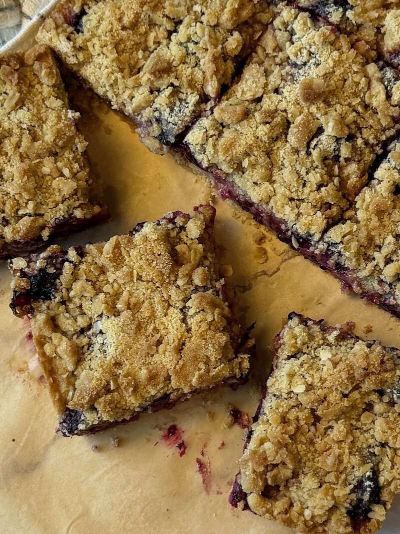 blackberry zucchini bars cut in squares
