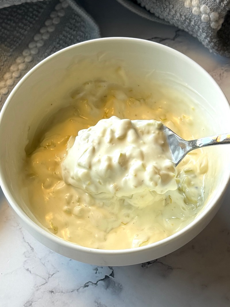mayo ranch sauce mixed in a small bowl with a spoon