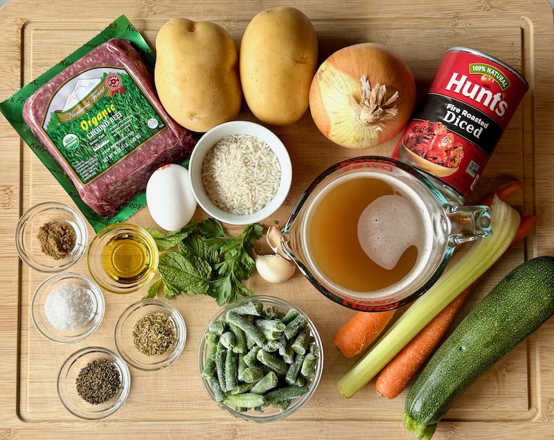 ingredients displayed for albondigas soup