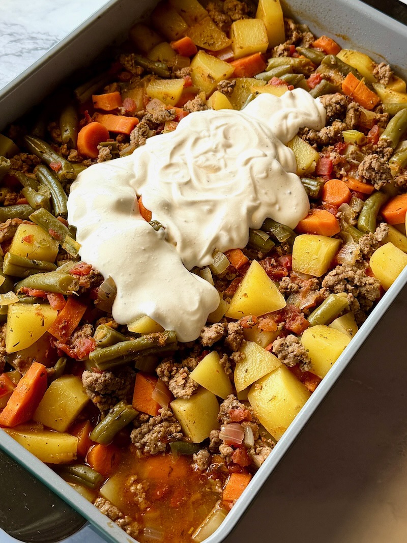 sour cream added to the casserole
