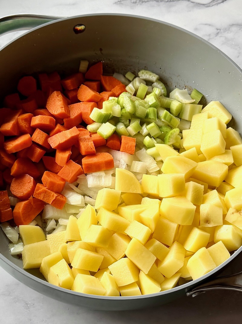 Vegetables sautéed in a skillet