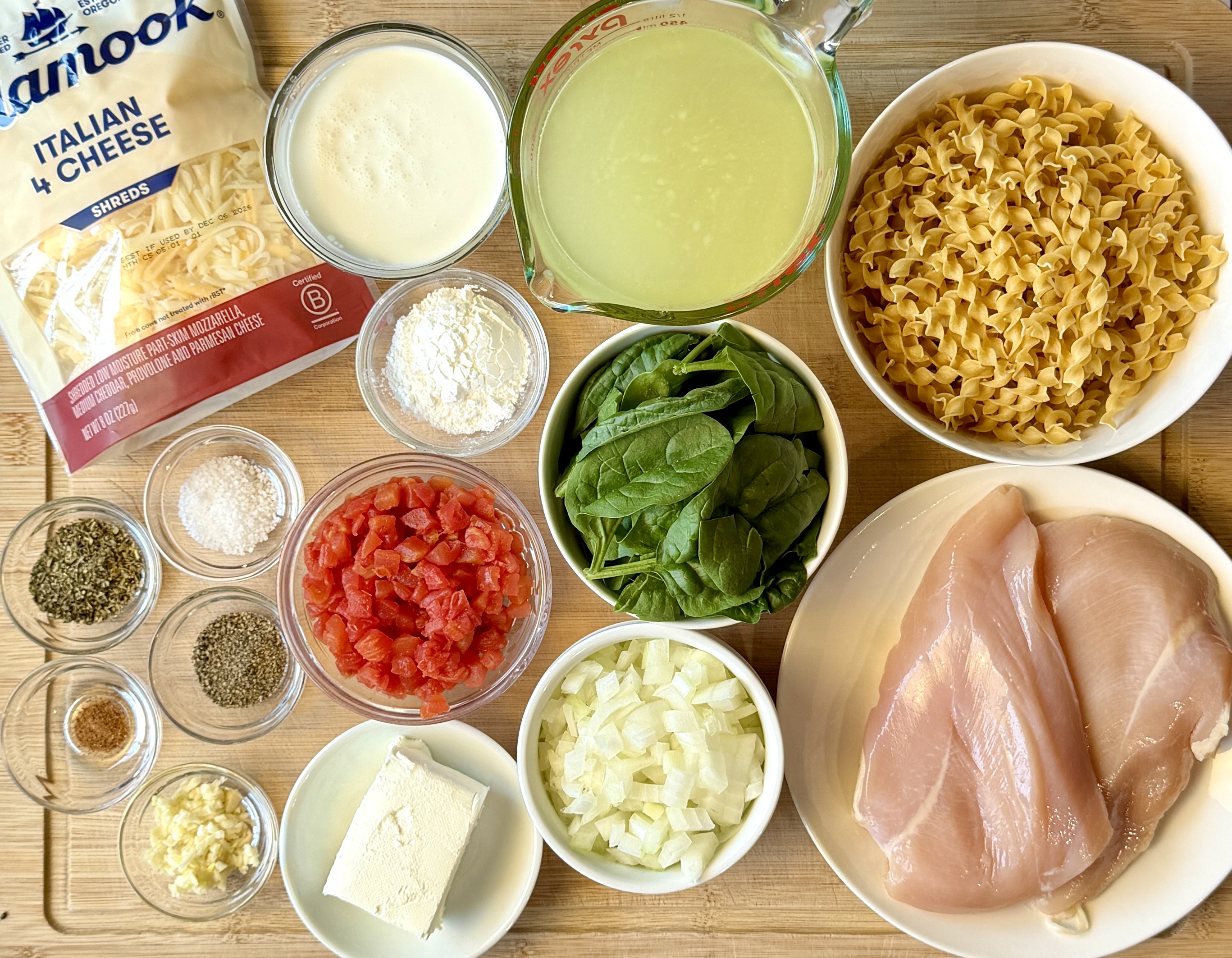 Ingredients displayed for creamy chicken lasagna soup